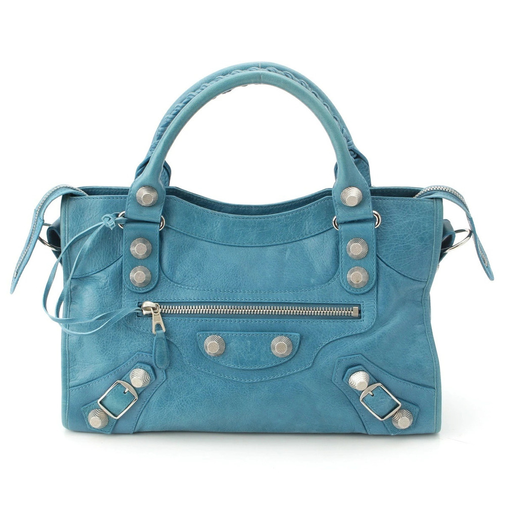Balenciaga The Giant City Leather Shoulder Handbag Blue